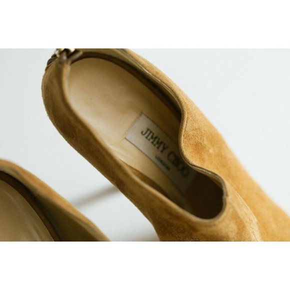 Jimmy Choo Camel Sude Sexy Stiletto Peep Toe Booties 37 - Picture 7 of 11